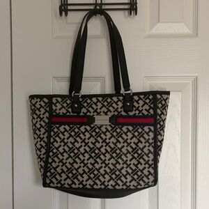 Tommy Hilfiger Black and Tan Patterned Tote